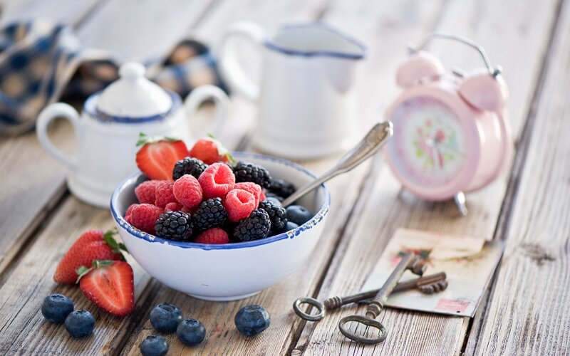 Bowl of Mixed Berries — White, Serene