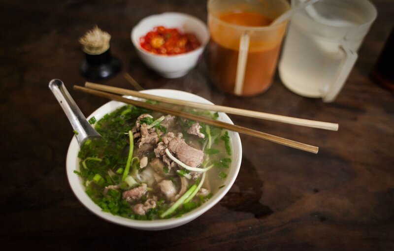 Bowl of Pho Soup — Brown, Appetizing, Photograph