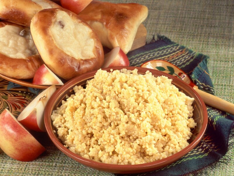 Bowl of porridge with pastries