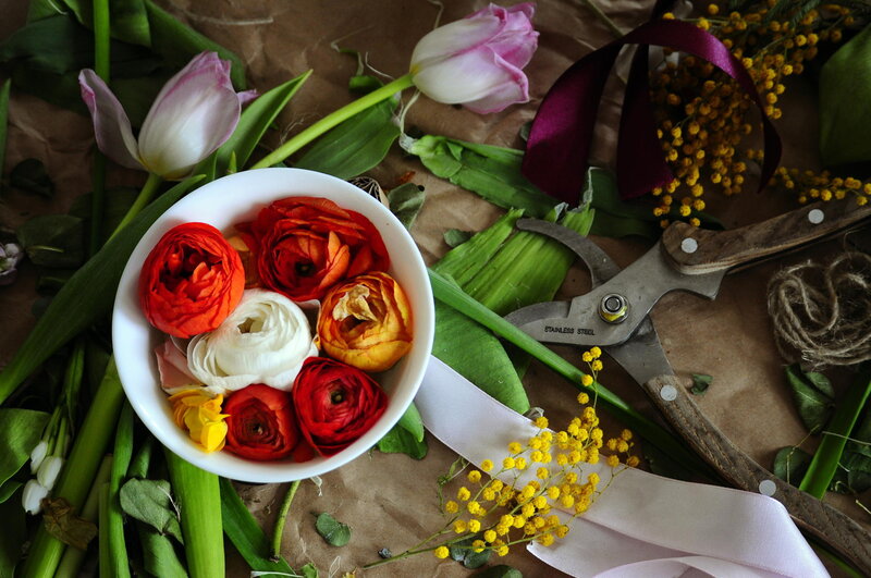 Bowl of Ranunculus Flowers