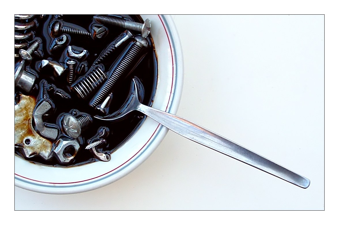 Bowl with metal objects