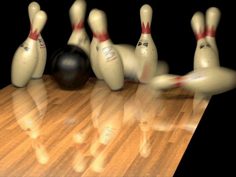 Bowling Ball Hitting Pins — Brown