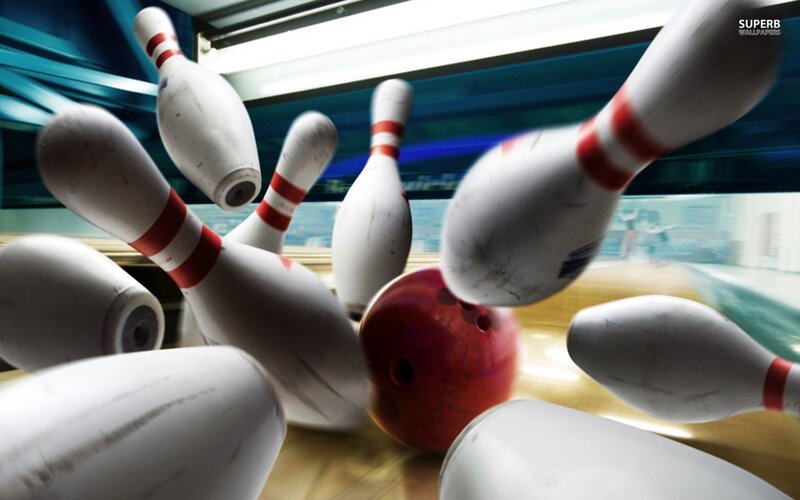 Bowling Ball Hitting Pins — White