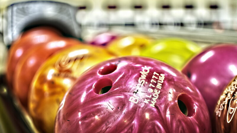 Bowling balls in a rack