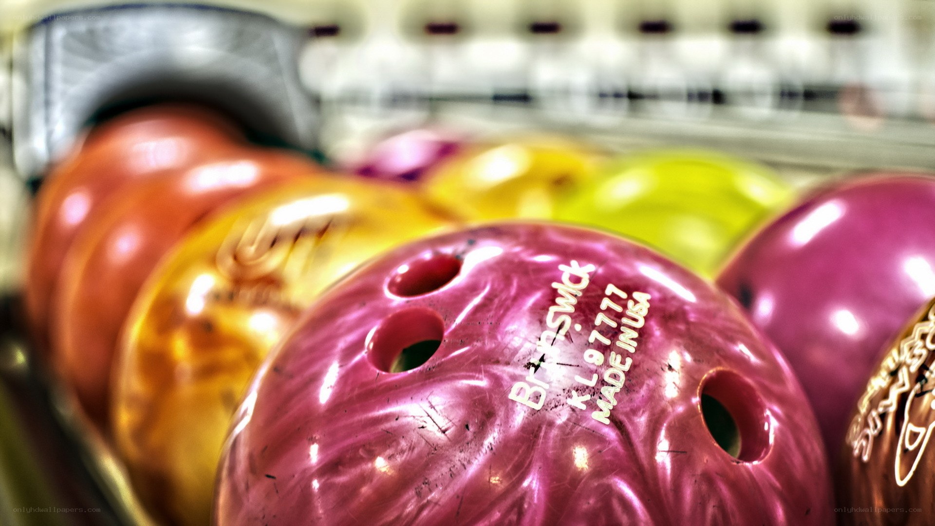 Bowling balls in a rack