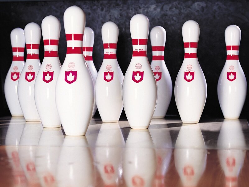 Bowling pins with maple leaf