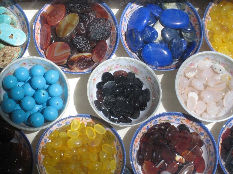 Bowls of colored stones