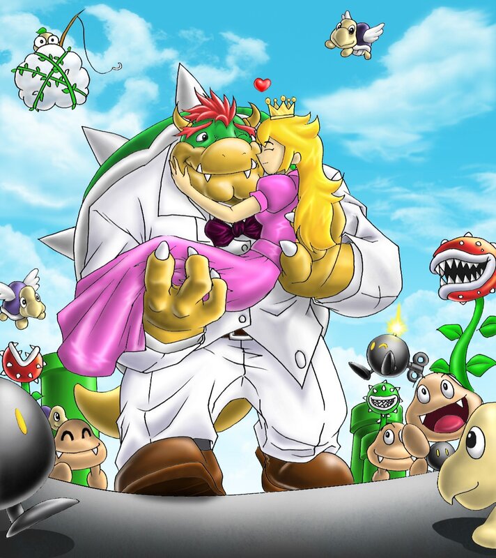 Bowser and Peach kiss