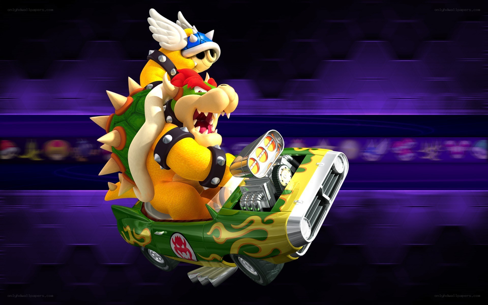 Bowser in a racing car
