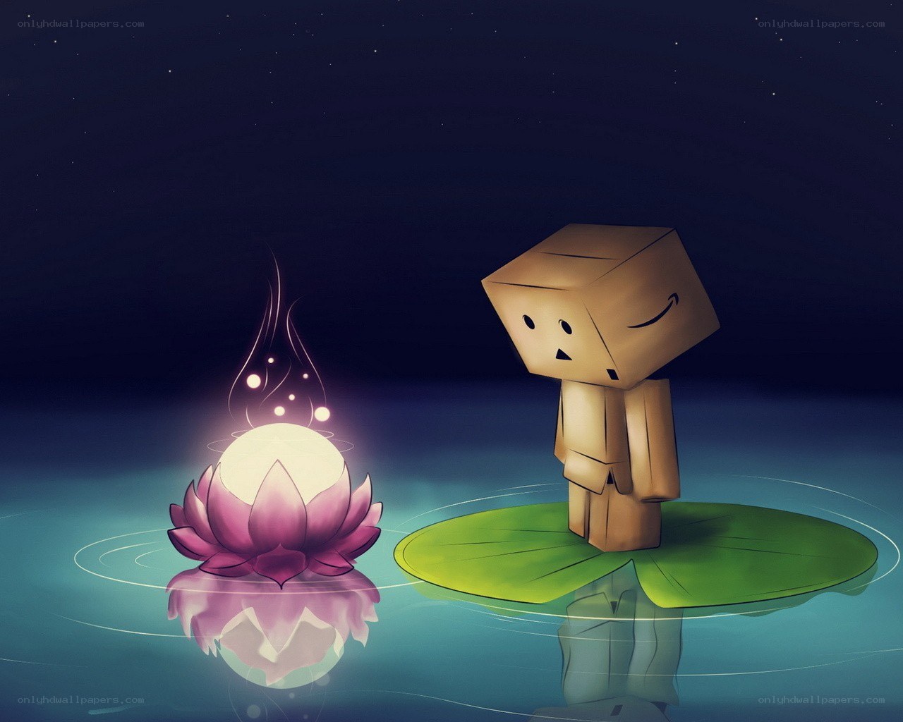 Box character with lotus flower