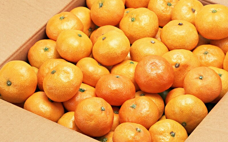 Box of fresh tangerines