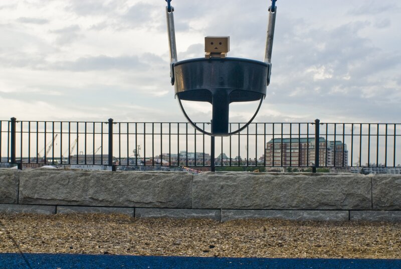 Box robot on a swing