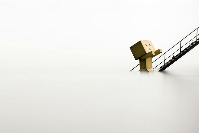 box robot on stairs