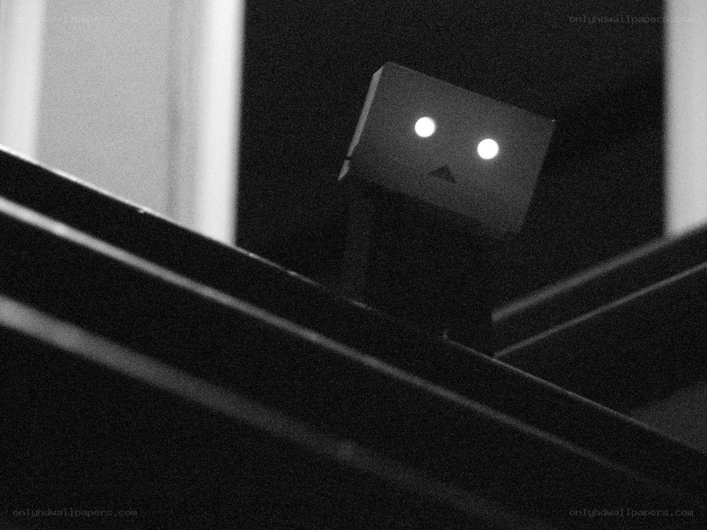 Box robot with glowing eyes