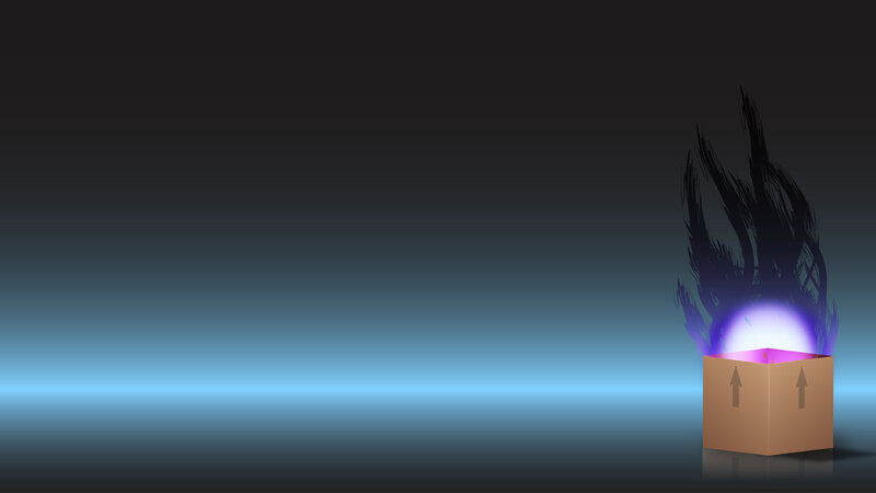 Box with glowing orb and flames