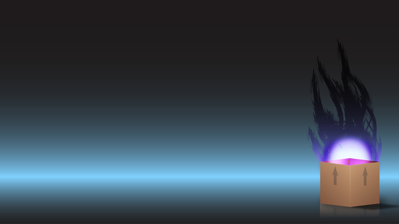 Box with glowing orb and flames