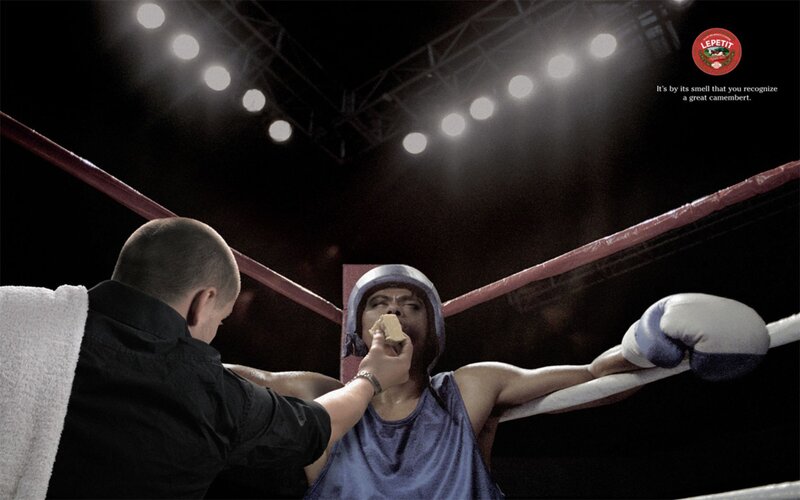 Boxer eating cheese in ring