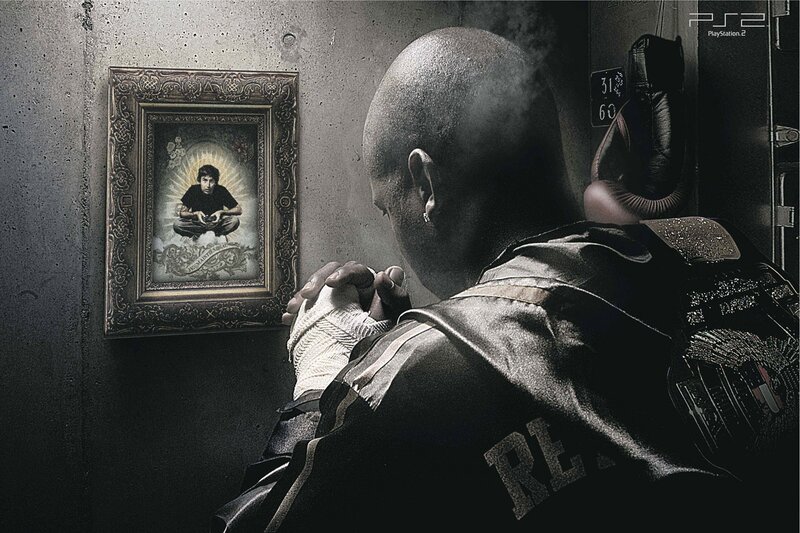 Boxer in front of a portrait