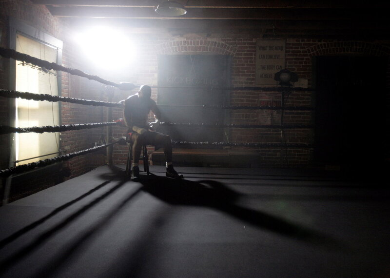 Boxer in Ring — Black, Dramatic, Night