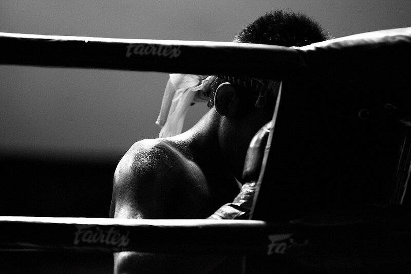 Boxer in Ring — Black, Dramatic, Photograph, Boxing Ring
