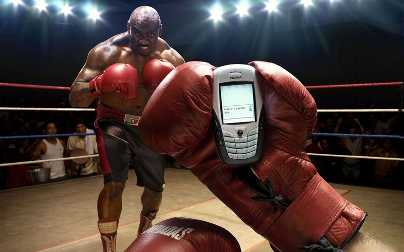 Boxer in Ring — Red, Dramatic, Night, Photograph, Boxing Gloves, Mobile Phone