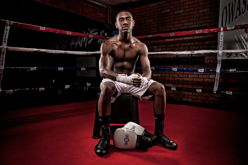 Boxer in Ring — Red, Dramatic