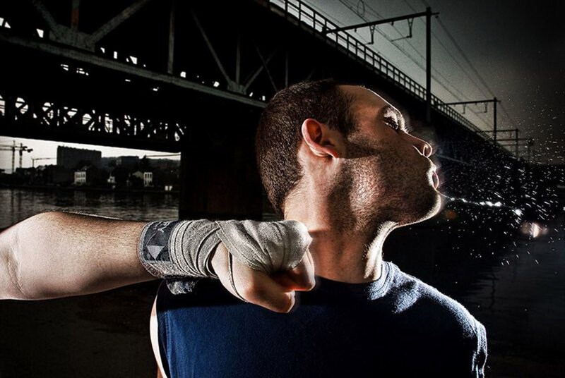 boxer training under bridge