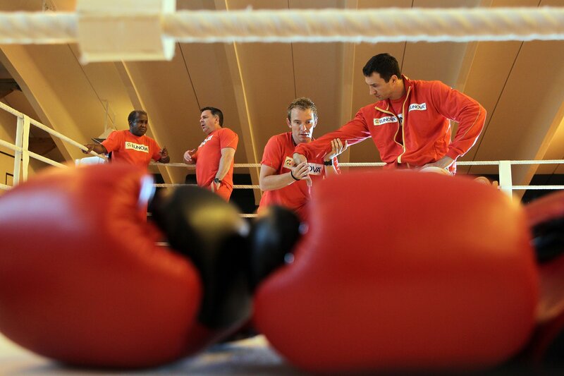 Boxers in Ring — Red, Focused