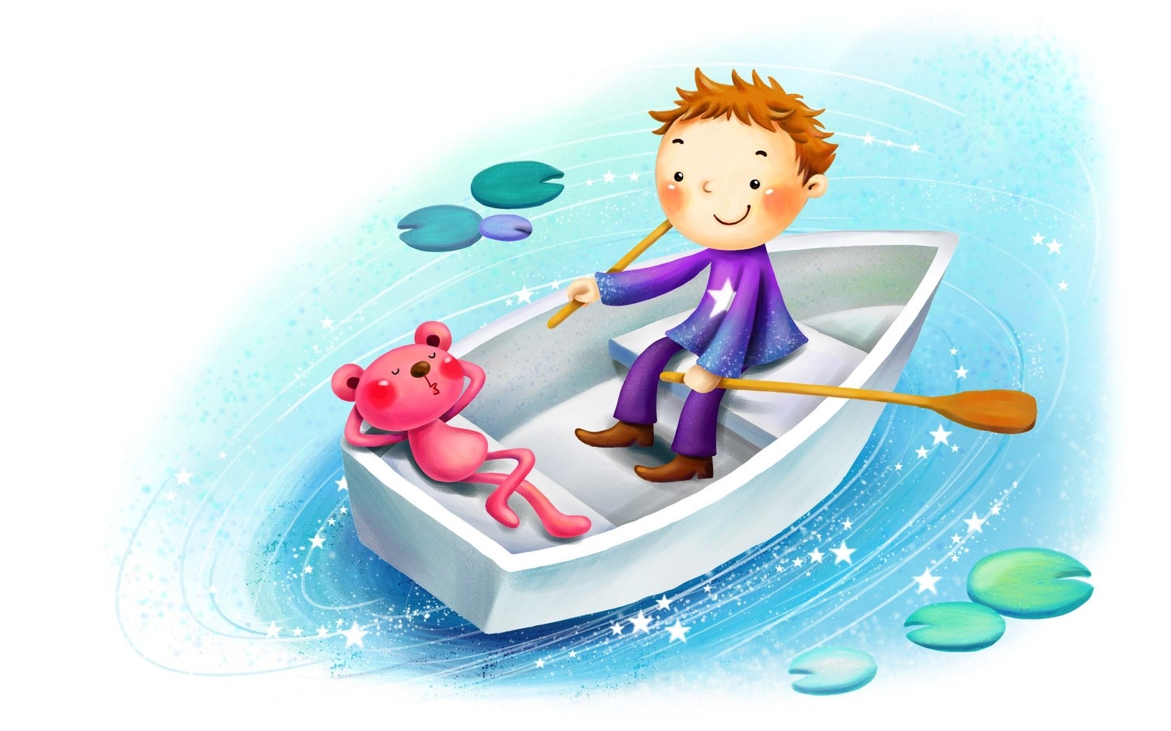 Boy and bear on a boat