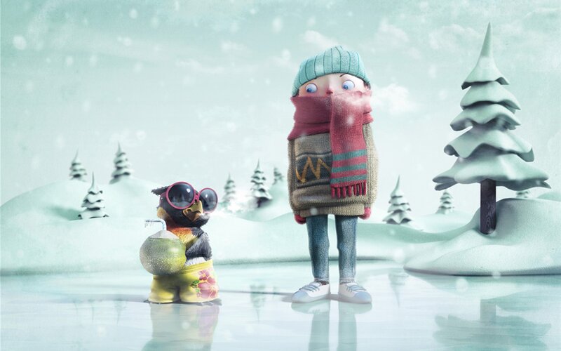 Boy and Bird in Snow — White