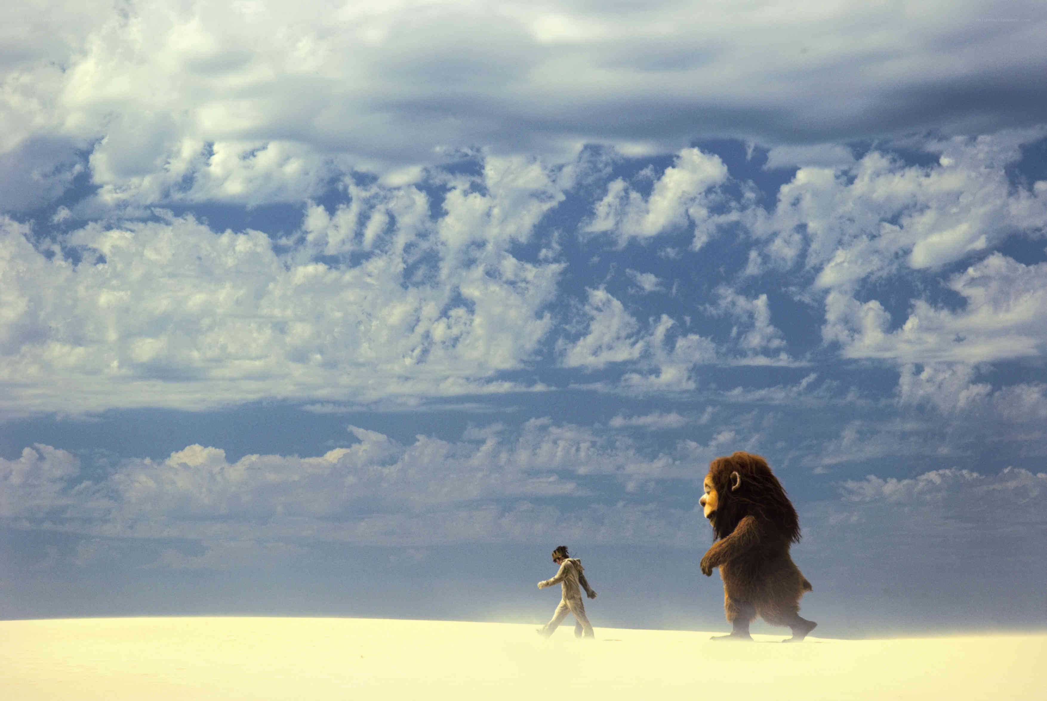 boy and creature in desert