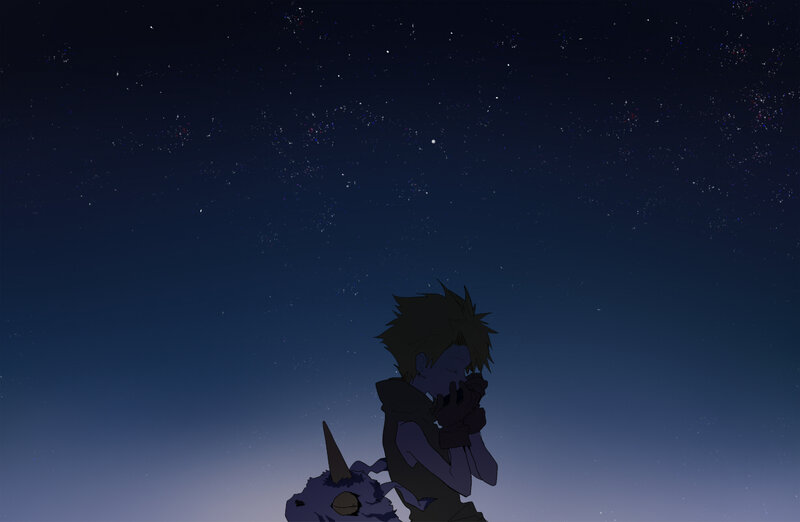 Boy and Digimon under Stars