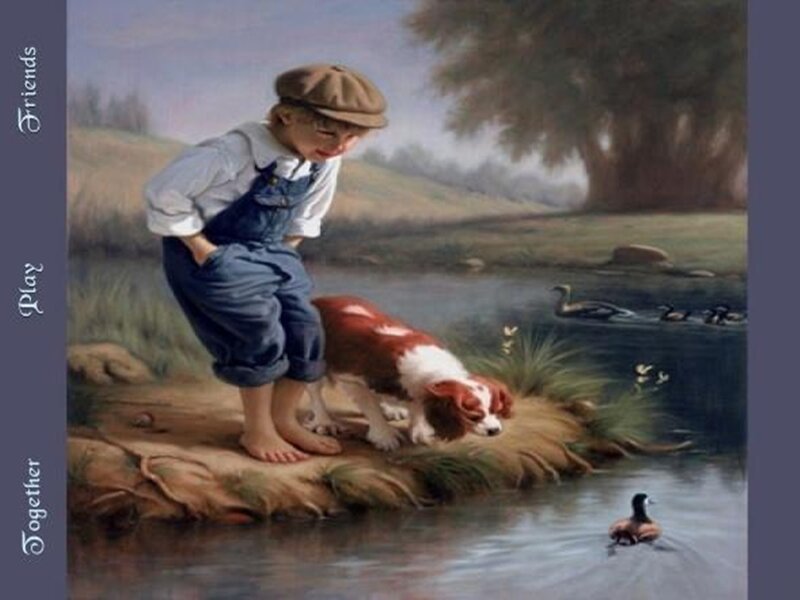 Boy and Dog by River