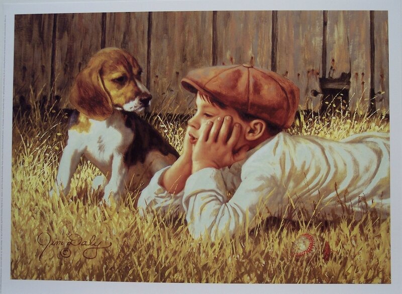 Boy and dog in a field