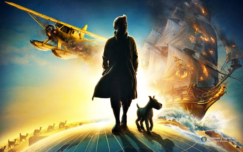 Boy and Dog on Globe — Blue, Dramatic