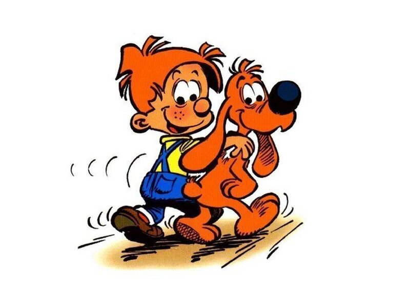 boy and dog running