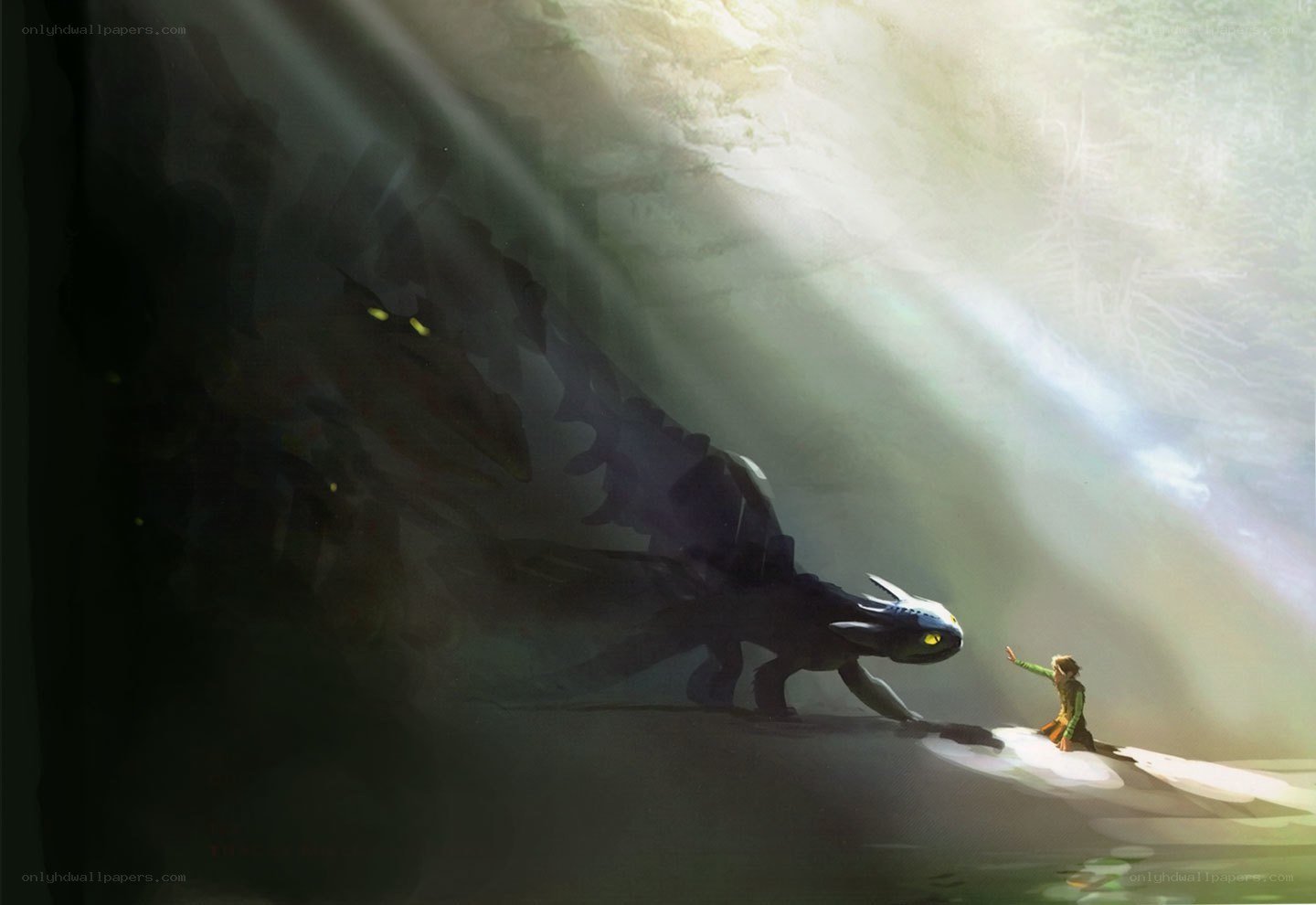 boy and dragon in cave