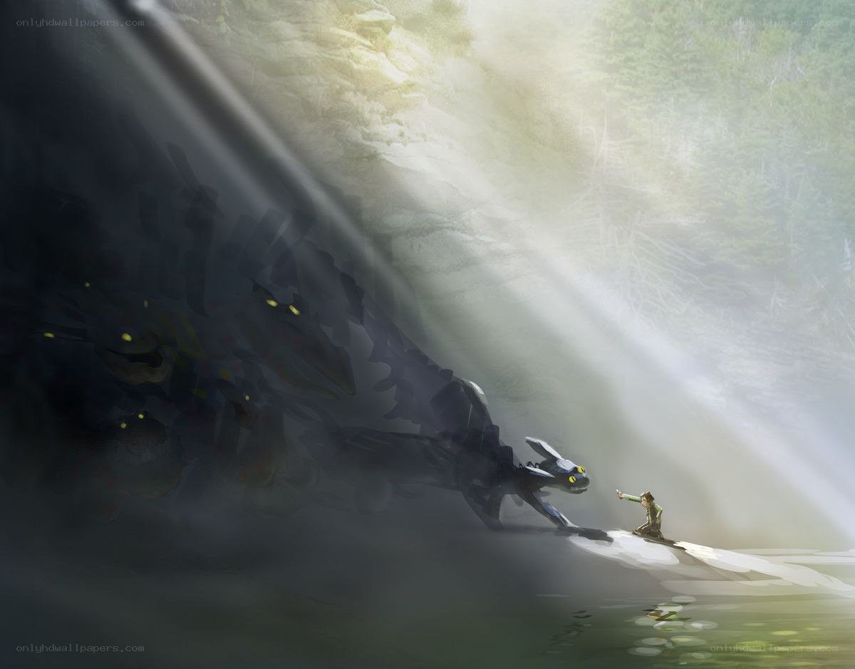 boy and dragon in cave