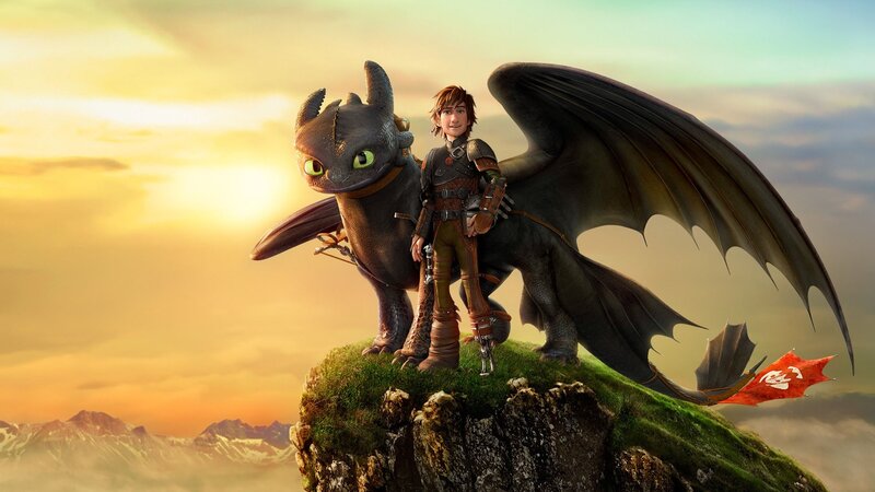 Boy and Dragon on Cliff — Green, Serene