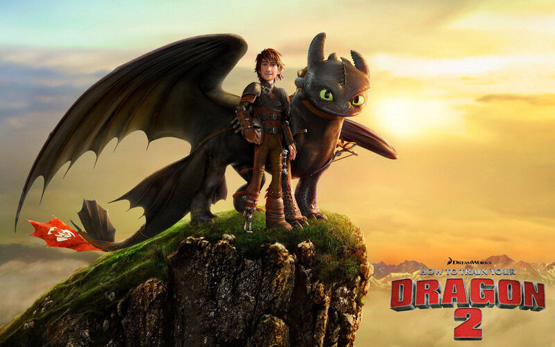 Boy and Dragon on Cliff — Green