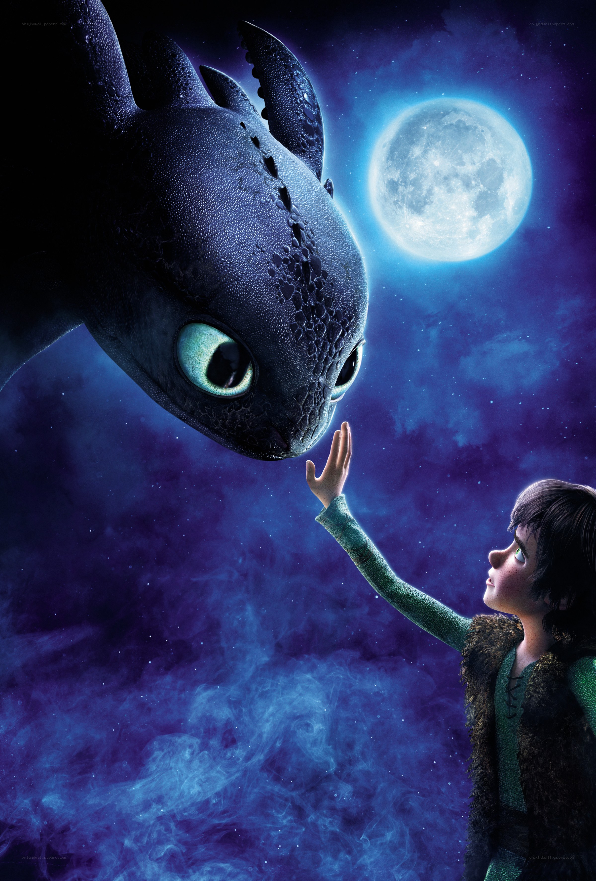 boy and dragon under moon