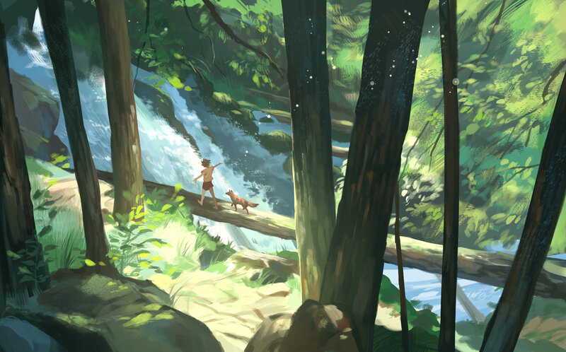 Boy and Fox in Forest