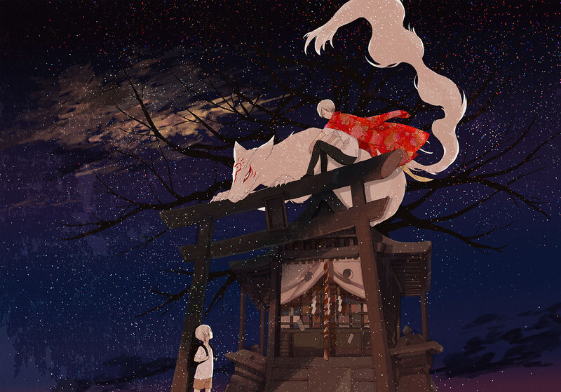 Boy and Fox on Shrine