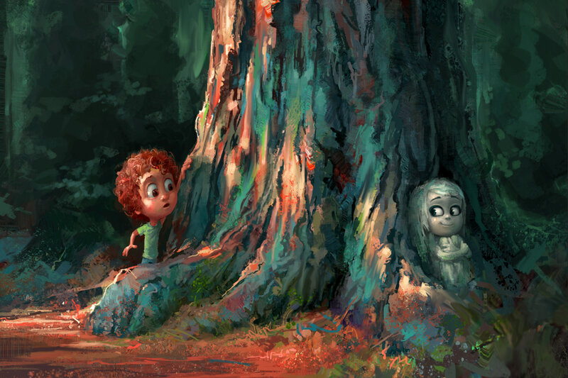 Boy and Ghost in Forest