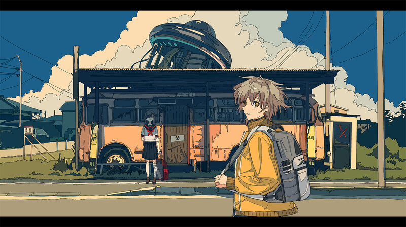 Boy and Girl at Bus Stop