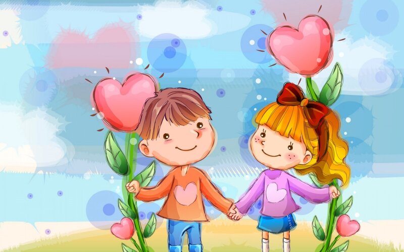 Boy and Girl Holding Hands — Blue