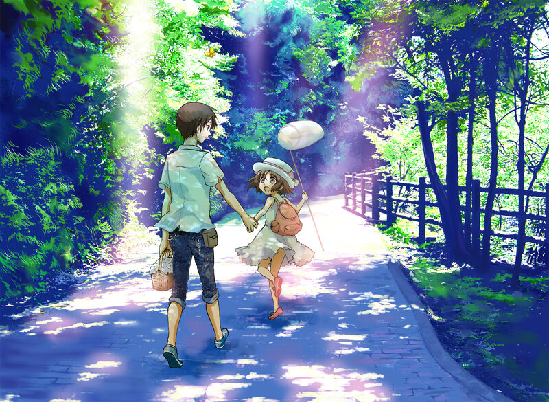 Boy and Girl Holding Hands — Green