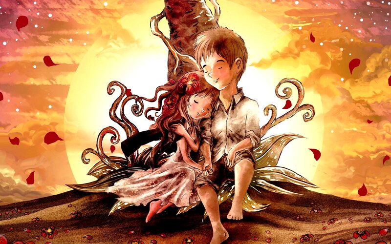Boy and Girl Hugging — Orange
