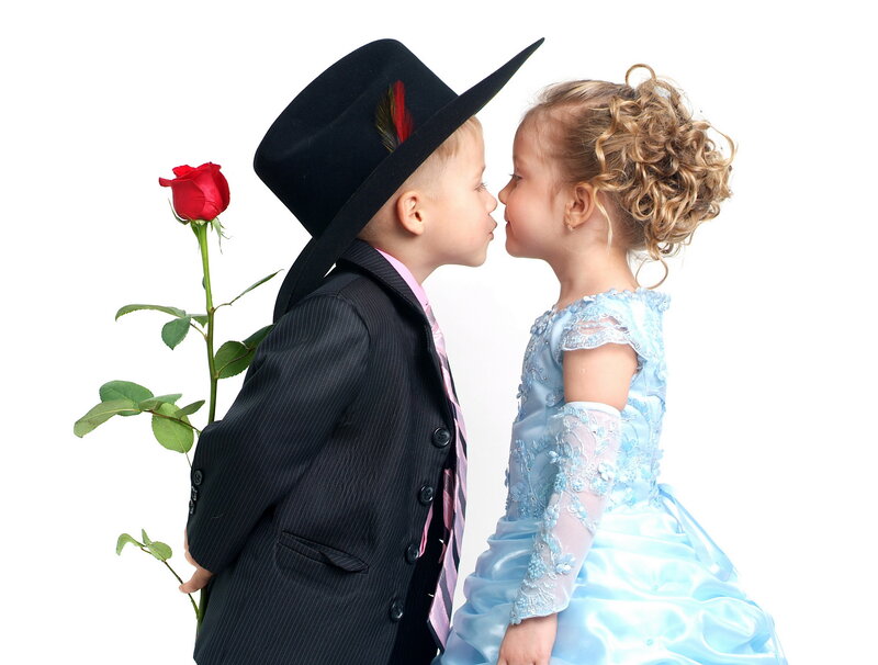 Boy and Girl Kissing — White