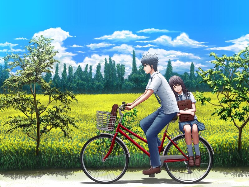 Boy and Girl on Bicycle — Blue, Serene